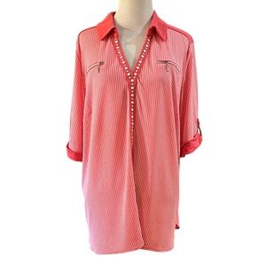 NYGARD V NECK POLO COLLAR LIGHTWEIGHT JERSEY STYLE TOP SALMON ORANGE PLUS SZ 1X